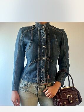 FCUK Jeans French Connection Y2K denim moto Jacket 90s racer jacket
